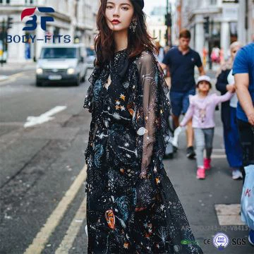 Fırfır Trim Yıldız Baskı Örgü Elbise