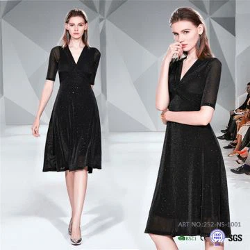 V Yaka Uzun Kollu Pullu Elbise